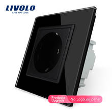 Free Shipping, Livolo EU Power Socket, Black Crystal Glass Panel, 16A EU Standard Wall Outlet without Plug VL-C7C1EU-12 2024 - buy cheap
