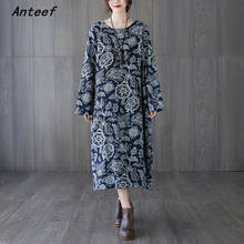Vestido floral para mulheres, vestido solto casual vintage de linho de algodão com manga comprida para primavera e outono, roupas elegantes 2021 2024 - compre barato