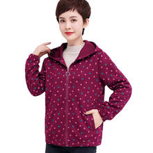 Middle-Aged Mother Spring Autumn Coat Short Hooded Print Casual Thin Section Women's Outerwear Female Tops Plus Size 5XL 2020 2024 - buy cheap