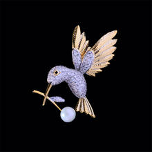 Broches de pájaro carpintero para mujer, broche de colibrí dorado con perla de circón, alfileres de insignia, accesorios de joyería, regalos de navidad 2024 - compra barato
