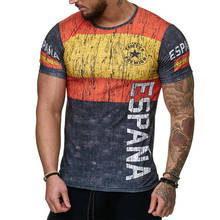 Camisa com estampa de bandeira espanhola 3d, camisa casual esportiva masculina de manga curta, camisa slim de verão, gola redonda, tops de futebol 2024 - compre barato