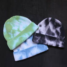 Tie-dye gorro quente de inverno, para mulheres e homens, liso, caveira, outono, tricotado, hip hop, pllâmpada, gorro de relógio curto 2024 - compre barato