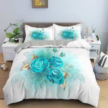 Blue Rose Floral Bedding Sets  Duvet Cover Bedclothes Twin/Queen/King Size for Kids Bed Room for Kids Girls Beding 2024 - buy cheap