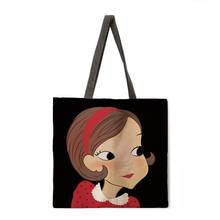 Cartoon girl casual tote bag linen bag reusable shopping bag outdoor beach bag casual tote bag 2024 - buy cheap