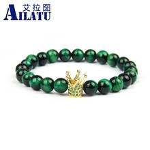 Ailatu New Crown Bracelets with 8mm Green Tiger Eye Stone Beads Yoga Jewelry & Bangles Party Gift Charm Copper Unisex Classic 2024 - buy cheap