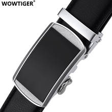 WOWTIGER width 3.5cm black Cowhide Genuine Luxury Leather mens Belt Silver shiny Automatic buckle Belts for Men 2024 - buy cheap