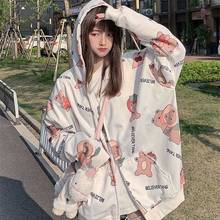 Sudaderas con estampado de oso para mujer, suéter Harajuku Kawaii japonés con bolsillo, jerséis informales, Tops de gran tamaño, novedad de otoño 2024 - compra barato