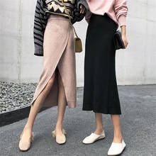 Chic Knitted Solid Women Skirt Spring Korean Casual Elegant High Waist Elasticity Skirt Females Midi Length Office Skirts 2024 - buy cheap