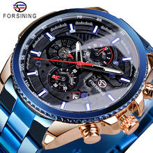 Forsining Men Blue Mechanical Wrist Watches Automatic Multifunction Date Military Sport Stainless Steel Strap Male Clock Relogio 2024 - buy cheap