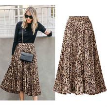 Plus Size Leopard Print Skirts Womens 2020 New Spring Autumn Elastic Waist A Line Pleated Midi Skirt Casual Streetwear 2024 - buy cheap