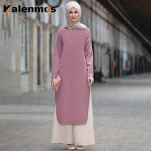 Conjunto de duas peças eid mubarak abaya, conjunto árabe turco muçulmano de maiô feminino com vestido dividido e calças compridas islâmicas 2024 - compre barato