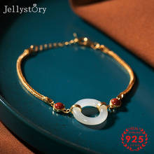 Jellystory-pulsera de plata de ley 925 con jade blanco, joyería fina para mujer, pulsera de regalo para aniversario de boda 2024 - compra barato