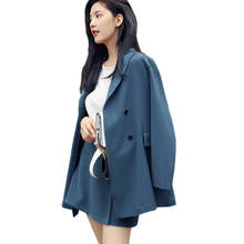 ELegant Office Lady Short Suit Set Women 2 Piece Set Blue Color Jacket Blazer + High Waist Mini Pant Suits Female Tracksuit LY10 2024 - buy cheap