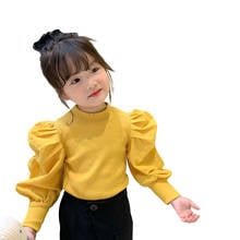 Camisa de manga abombada para niños y niñas, camisa de costura Retro con cuello levantado, Tops, primavera y otoño, 2021 2024 - compra barato