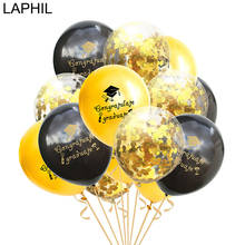 LAPHIL 15 шт. золотые и черные латексные воздушные шары для выпускного вечера, вечерние украшения 2020, конфетти, воздушные баллоны для бакалавра, вечерние принадлежности 2024 - купить недорого