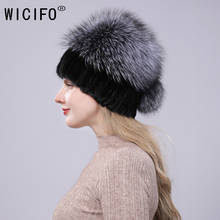 Winter Fur Hat for Women Real Rex mink Fur Hats with Silver Fox Fur Flower Knitted Beanies Caps New High-end Women Fur Cap 2024 - buy cheap