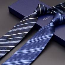 Gravata listrada masculina de seda, alta qualidade, novo design de moda 100%, 8cm, gravata de pescoço, luxo, tecido de seda, azul 2024 - compre barato