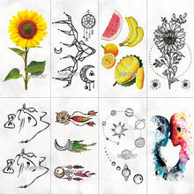 Цветные временные тату-наклейки с фруктами, подсолнухами, женские милые линии, кошка, узор, боди-арт, новый дизайн, искусственные мужские татуировки 2024 - купить недорого