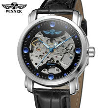 Winner Black Skeleton Designer Blue Engraving Clock Men Leather Strap Mens Watches Top Brand Luxury Automatic Watch Montre Homme 2024 - buy cheap