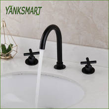 YANKSMART матовый черный смеситель для ванной комнаты кран для раковины на бортике смесители для ванной 3 отверстия Двойная ручка кран для горячей и холодной воды 2024 - купить недорого