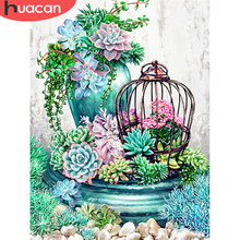 HUACAN Diamond Painting Flower Cross Stitch Full Drill Diamond Embroidery Succulents Mosaic Home Decor Wall Stickers 2024 - buy cheap