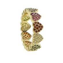 Anéis de dedo dourados com cor dourada amarela empilhável arco-íris cz, coração, joia anel para mulheres, casamento, noivado 2024 - compre barato