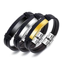 Mens 2018 Jóias AliExpress Venda Quente de Aço Inoxidável Preto dos homens Pulseira de Couro Jóias Estudante Nome Pulseira de Ouro 2024 - compre barato