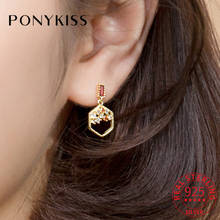 PONYKISS-pendientes clásicos de Plata de Ley 925 para mujer, aretes de circonita multicolor, cuentas Rojas, accesorio de joyería fina para fiesta, regalo 2024 - compra barato