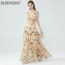 DLDENGHAN Fashion Floral Print  Summer Maxi  Dress Women V-Neck Backless Elegant Cascading Ruffle Vacation Long Dresses 2024 - buy cheap