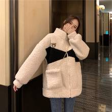 Весеннее пальто в Корейском стиле, женская верхняя одежда 2021, модные пальто из овечьей шерсти с медведем, повседневные куртки в клетку большого размера, Женская флисовая одежда 2024 - купить недорого
