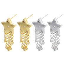 Zhukou 2021 brincos para mulheres, nova cor dourada/prateada com borla de estrela, cristal requintado joias para mulheres 2024 - compre barato