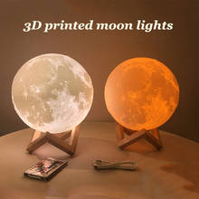 Светодиодный ночник с 3D принтом, лампа с Луной, 16 цветов, сенсорный, USB, перезаряжаемый, луна, спальня, книжный шкаф, Ночной светильник, домашний декор, креативный подарок 2024 - купить недорого