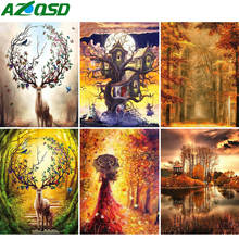 AZQSD-Bordado de diamantes 5D, mosaico de ciervo, árbol del bosque, pintura de diamantes de imitación, punto de cruz de animales, costura, decoración del hogar, regalo 2024 - compra barato