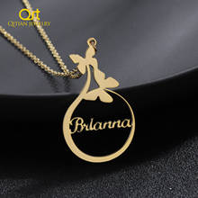 Colar com nome de borboleta personalizado, colar de aço inoxidável com nome em dourado, colares redondos para presente 2024 - compre barato