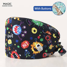 Tieback-gorros quirúrgicos de algodón para médico, gorros clínicos de enfermería para hospital, gorro de esteticista, laboratorio, enfermera, gorras de trabajo para mascotas con botón 2024 - compra barato