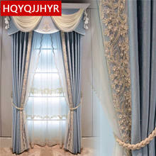 Cortinas blackout azul de luxo europeu, com renda decorativa, para sala, quarto, apartamento, janela de hotel, customizada 2024 - compre barato