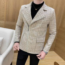 Men's short windbreaker trend woolen coat autumn and winter Korean version of the slim jacket youth diagonal zipper wool coat 2024 - buy cheap