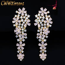 CWWZircons-pendientes largos y elegantes para mujer, aretes de flores colgantes de cristal de circonia cúbica, color rosa claro, marca de moda, joyería para Banquete nupcial, CZ663 2024 - compra barato