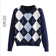 Women sweater pullover autumn diamond-shaped lattice women pullover sweater 2020 ladies chic cute sweater top 2024 - buy cheap