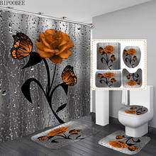 Cortina de banheiro com rosas e borboletas, conjunto de cortinas para banheiro, não escorregadio, decoração para casa 2024 - compre barato