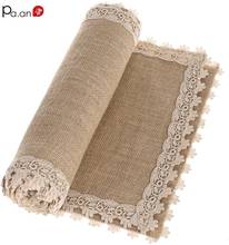 Jute Burlap Table Runner Crochet Kniting Lace Rustic Dresser Scarf Wedding Farmhouse Decor Country Table Decoration Dropshipping 2024 - buy cheap