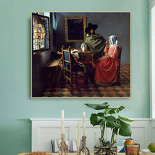 Citon Johnes Vermeer-lienzo de hombre y mujer, pintura al óleo, obra de arte, póster, pintura famosa, decoración de pared, decoración del hogar 2024 - compra barato