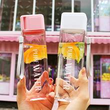 480Ml Square Water Bottle Travel Portable Plastic Water Bottle with Rope Transparent Fruit Milk Water Cup Outdoor Camping Bottle 2024 - buy cheap