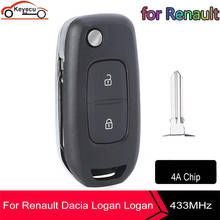 KEYECU FSK 433MHz PCF7961M 4A Chip Flip Remote Key 2 Button Fob for Renault Dacia Logan 2 Logan II 2018 2019 2020 2024 - buy cheap