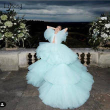 Elegant Mint Green Chic Lush Tulle Tiered Ruched Long Ball Gown Evening Party Dresses New Puffy Tutu Prom Gown 2019 Abendkleider 2024 - buy cheap