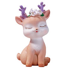 Cartoon Cute Deer Display Model Resin Reindeer Craft Miniature Car Ornaments Home Desktop Decor Artificial Deer Xmas Gifts 2024 - buy cheap