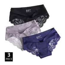 3 pçs sexy estilo de luxo rendas sem costura calcinha feminina perolado tecido suave feminino cueca cintura média lady breifs 2024 - compre barato