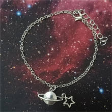 Pulseira de planeta prateado, pulseira de estrelas pequenas, joias do espaço, pulseiras de pingentes, presente de amantes de estrelas 2024 - compre barato