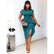 Office Dress For Women Elegant Bodycon Work Wear Side Split Dress Ladies White Midi Vestidos Green Summer African Clothing  2024 - buy cheap