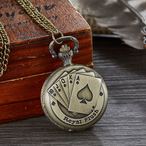 2019 Fashion Playing Card  Pocket Watch Necklace Pendant Chain Vintage Quartz Pocket Watch Unisex Gifts Relogio De Bolso  New 2022 - buy cheap